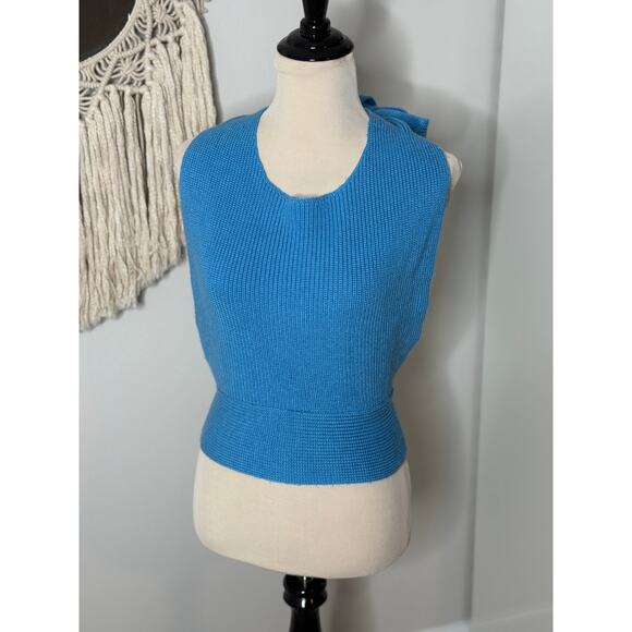 Free People FP Beach Cerulean Blue Knit Beachy Sweater Halter Tank Top Large - Picture 1 of 7